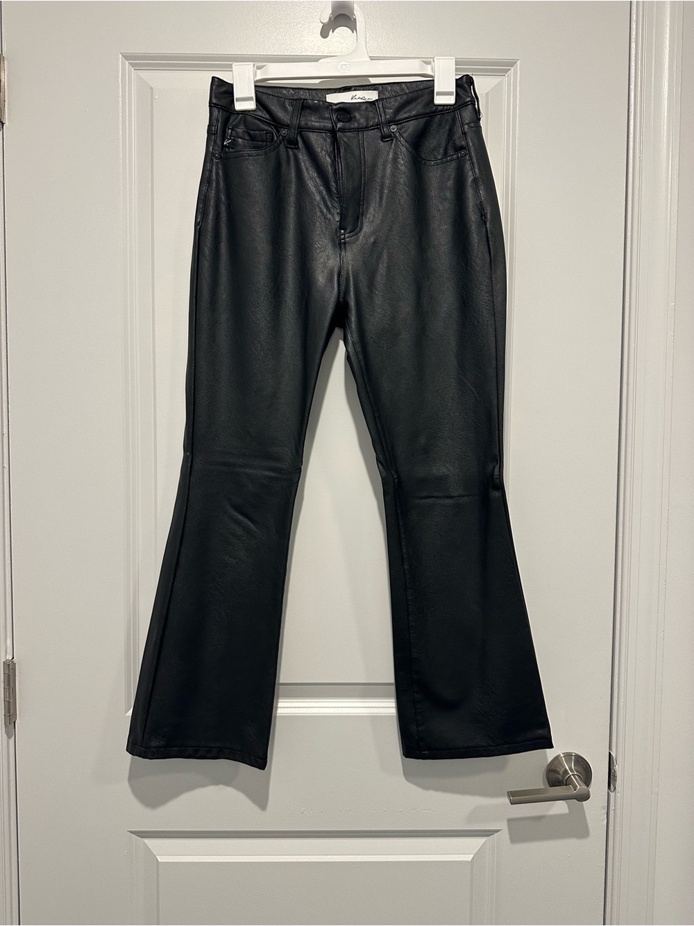 Kancan Faux Leather Black HR Cropped Flared Women’s Jeans